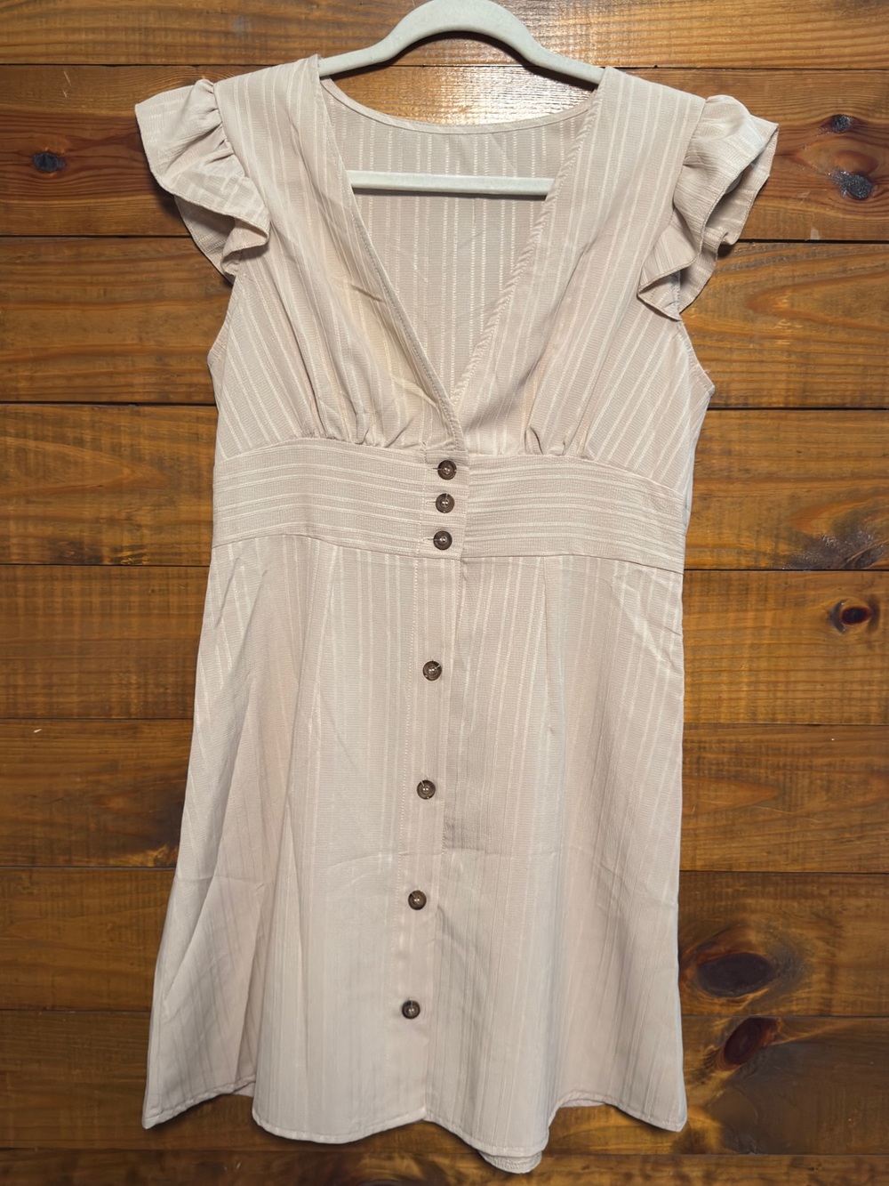 SHEIN Cream Pinstripe Button-Front Midi Dress